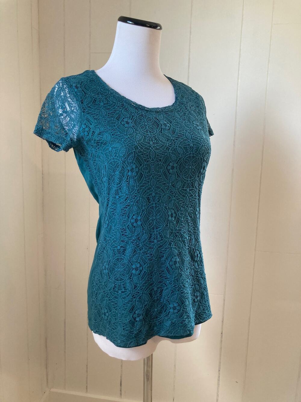Van Heusen Dark Green Mixed Media Tee, Size XS